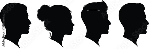 Male and female head profile silhouettes, human face side view collection, people portrait outline set, gender profile illustration