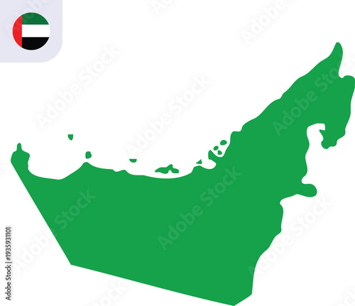 United Arab Emirates Map Vector Illustration with Clean Hand made UAE Country Silhouette Shape Isolated on Transparent Background, Simple Geography Design.