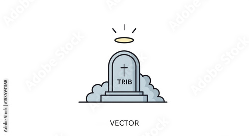 Tombstone with cross and halo on transparent background symbolizing death and spirituality