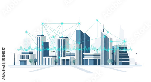 Digital Smart City Landscape with Connected Urban Infrastructure and Data Technology Network