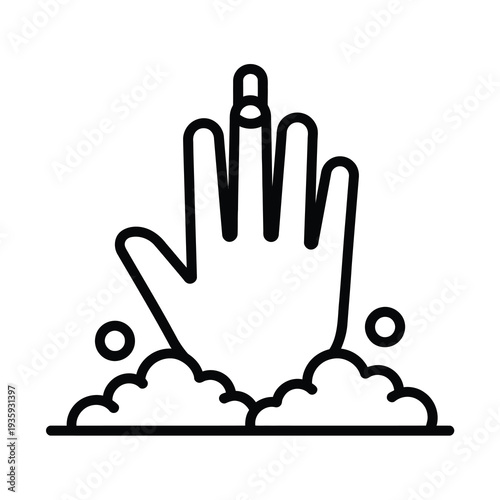 Vector of a hand with the middle finger raised in a rude gesture emerging from a pile of soap bubbles