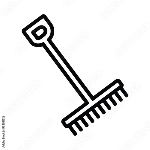 Vector of a garden rake with a long handle and a row of sharp tines