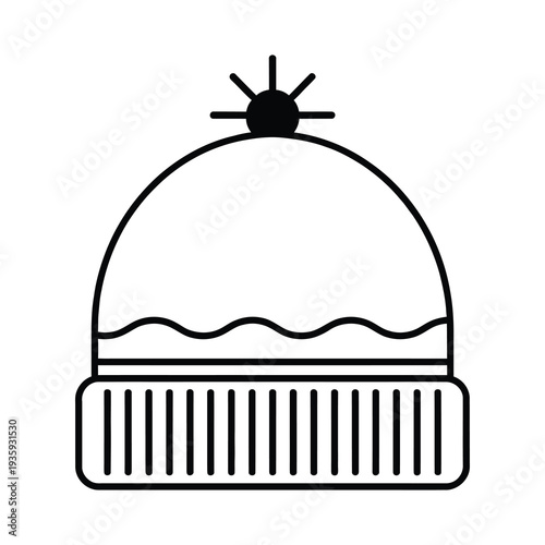 Vector of a knitted winter hat with a striped band and decorative top