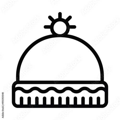 Vector of a black winter hat with a pom pom on top and ribbed cuff