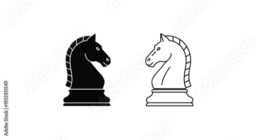 Chess knights black white icons set Vector