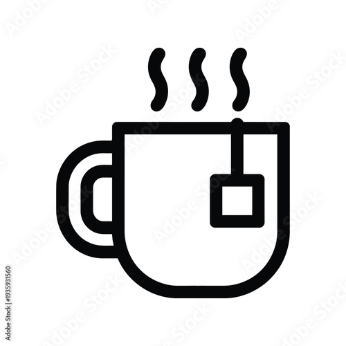 Vector of a steaming cup of tea with a tea bag hanging over the side