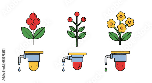 Drip irrigation plant Line art minimal graphic color vector