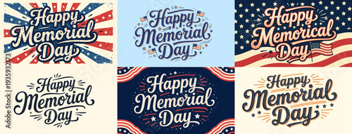 Collection of six happy memorial day typography designs