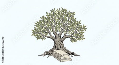 Tree growing from book on transparent background symbolizing knowledge and nature