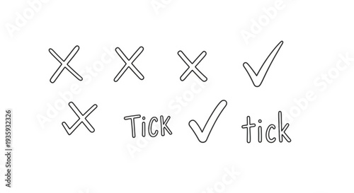 Checkmarks and Crosses Hand Drawn Symbols.