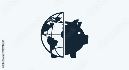 Global Savings and Investment Half Piggy Bank with Earth in Bright Studio Background