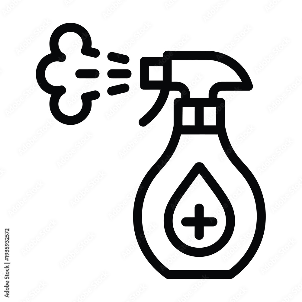 Obraz premium Vector of a spray bottle with a medical cross symbol dispensing mist