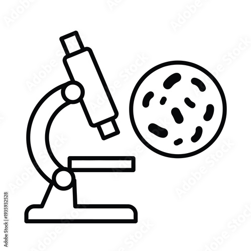 Vector of a microscope and a petri dish with bacterial colonies