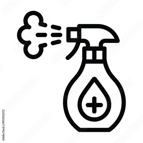 Vector of a spray bottle with a medical cross symbol dispensing mist