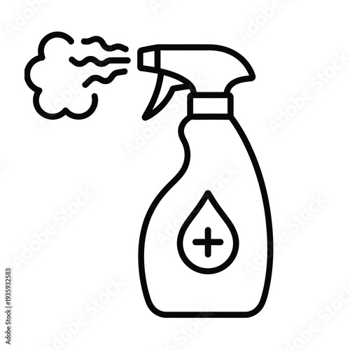 Vector of a spray bottle emitting mist with a drop symbol on the front