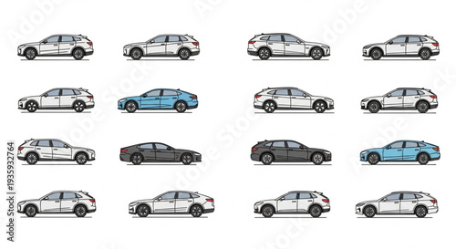 Collection of Cars in Various Colors.