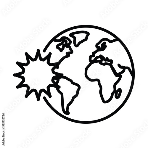 Vector of a globe with the sun rising over the horizon emphasizing global warming and environmental issues.