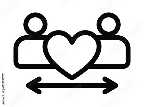 Vector icon depicting two figures standing apart with a heart between them