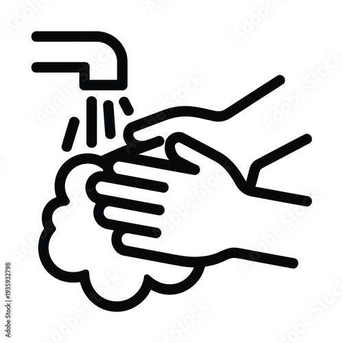 Vector of hands washing under running water from a faucet