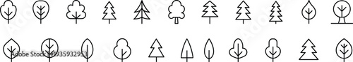 Tree line icons set, outline forest nature collection, minimal woodland plant vector illustration isolated on white background design