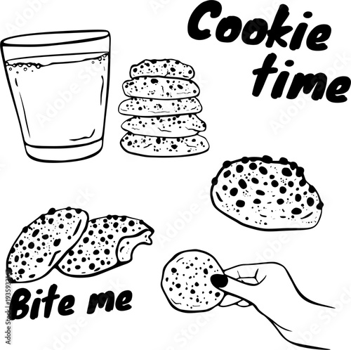 Cookies and Milk Hand Drawn Illustration