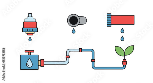 Drip irrigation system Line clean fresh color illustration