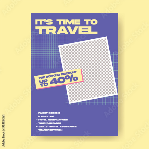 Retro Vintage Style Travel Agency Leaflet Template, Summer Vacation Poster Design, Holiday Package Promotion, Luxury Resort Marketing, Airline Booking, Online Reservation