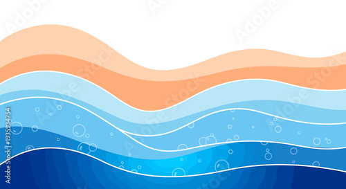 Abstract wavy lines in shades of blue and orange on white background