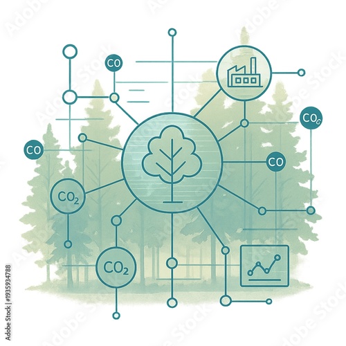 Green ai city management system analyzing carbon emissions forest data and smart industry networks for sustainable climate monitoring tools