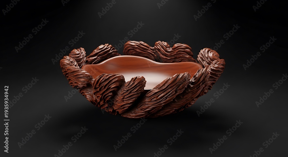 Obraz premium Carved Wooden Bowl with Decorative Edges.