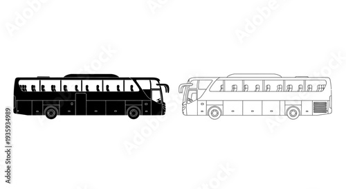 Line art depictions of a passenger bus shown in side profile views