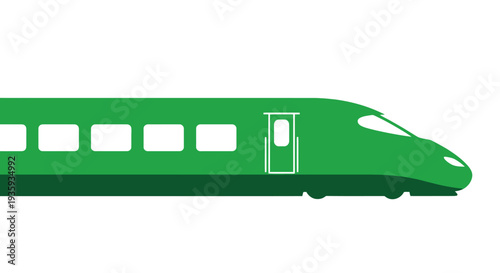 Green silhouette of a modern high speed train against a white background