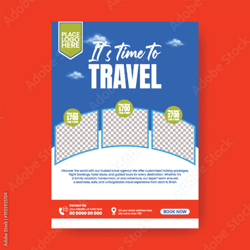 Luxury Resort and Airline Booking Travel Agency Flyer Poster Marketing Template for Summer Holiday Package Promotion, Tourism Agency Leaflet Brochure Cover Design