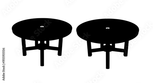 Two black silhouettes of round tables with central legs