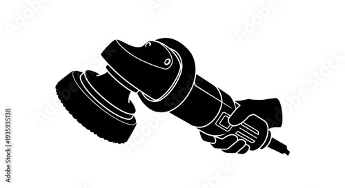 A black and white silhouette of an automotive polishing tool