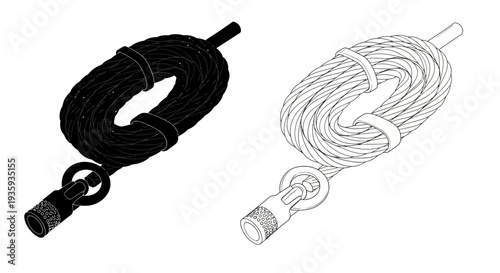 Two contrasting depictions of coiled ropes with metal ends
