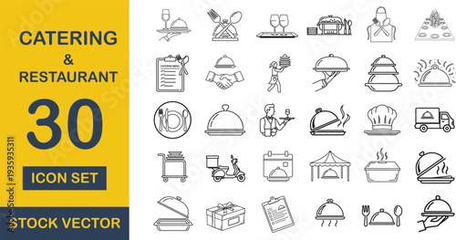 Catering And Restaurant Service icon set. Editable line icons. Vector illustration - stock vector