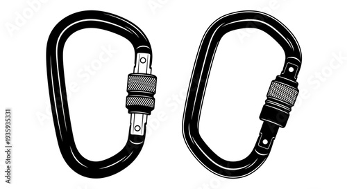 Two black carabiners a climbing safety equipment illustration on white
