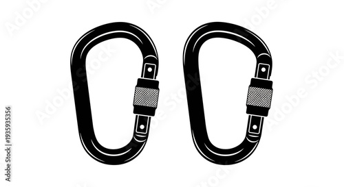 Two black carabiners displayed against a plain white background