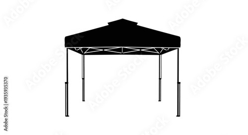A black silhouette of a pop up canopy tent on a white background
