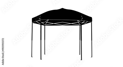 Black and white illustration of a pop up canopy tent structure