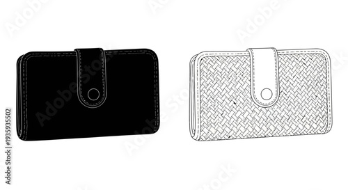 Two wallet designs black leather and woven white side by side