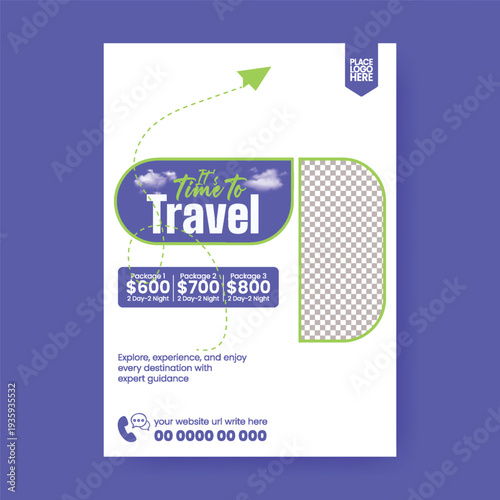 Professional Travel Tourism Flyer Poster Leaflet Brochure Cover Template for Study Abroad Campaign, Visa Assistance Service, Global Travel Promotion, Online Reservation Marketing Design