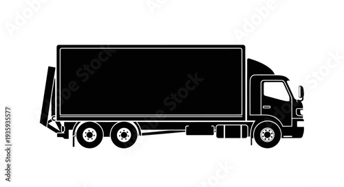 A silhouetted illustration of a large commercial delivery truck side view
