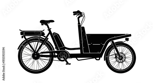 Black silhouette of a longtail cargo electric bicycle side view