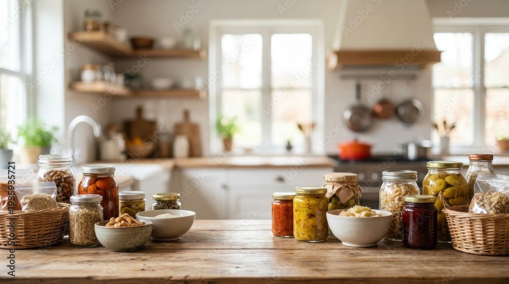 custom made wallpaper toronto digitalKitchen Jars and Bowls on Wooden Table