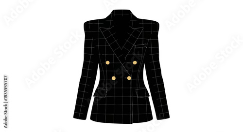 A black and white illustration of a women s tailored blazer