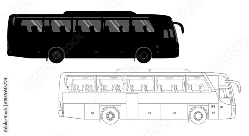 Detailed illustration of a passenger coach bus in two variations