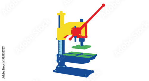 Simple illustration of a benchtop drill press machine in primary colors