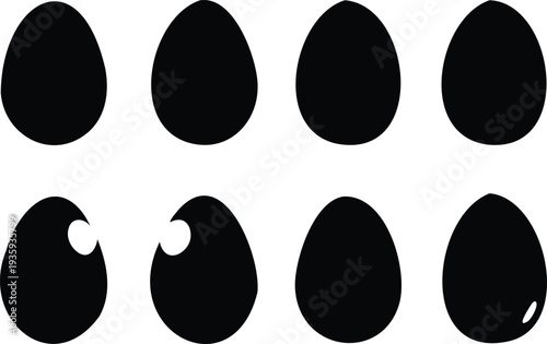Set of black and white egg silhouettes